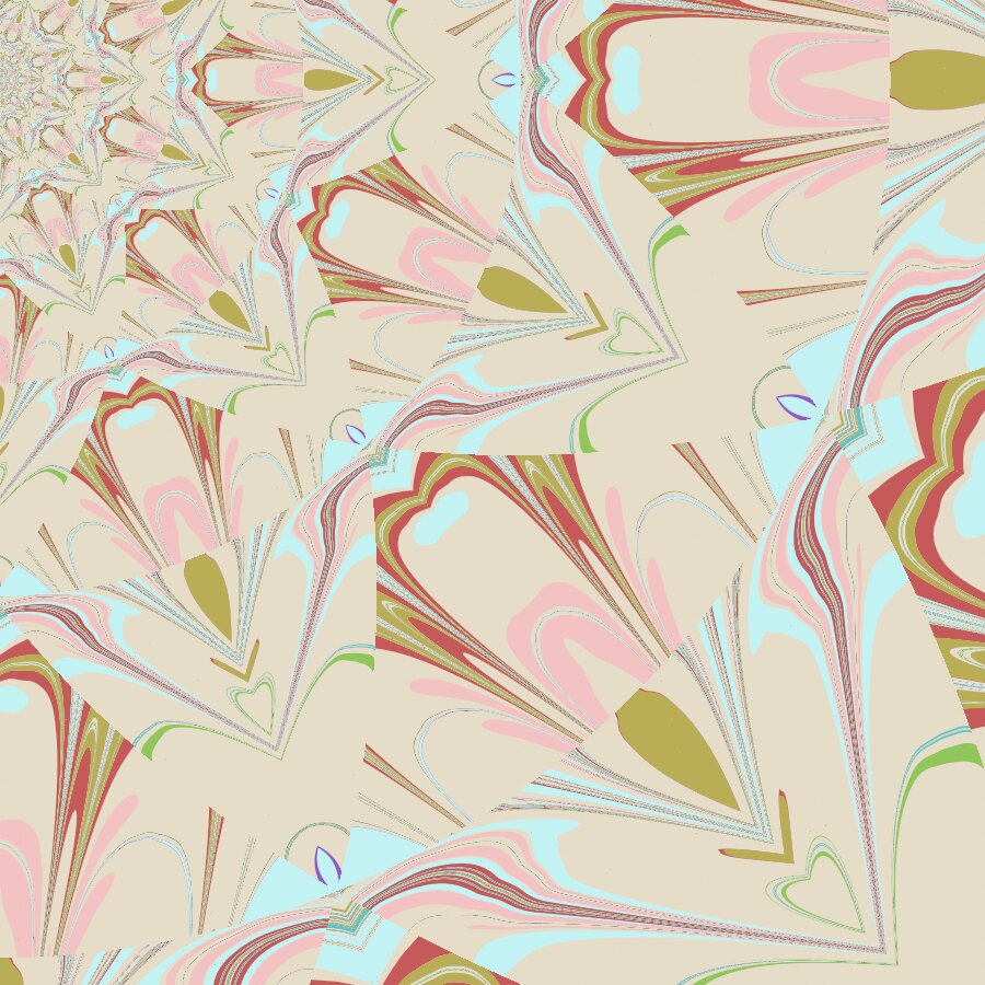 Pale marbling on parchment with drawn tulips, made in Ebru