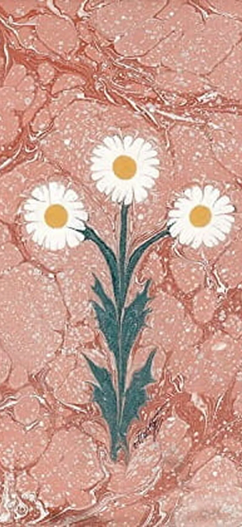 Traditional Hatip Ebru: daisies on a marbled ground