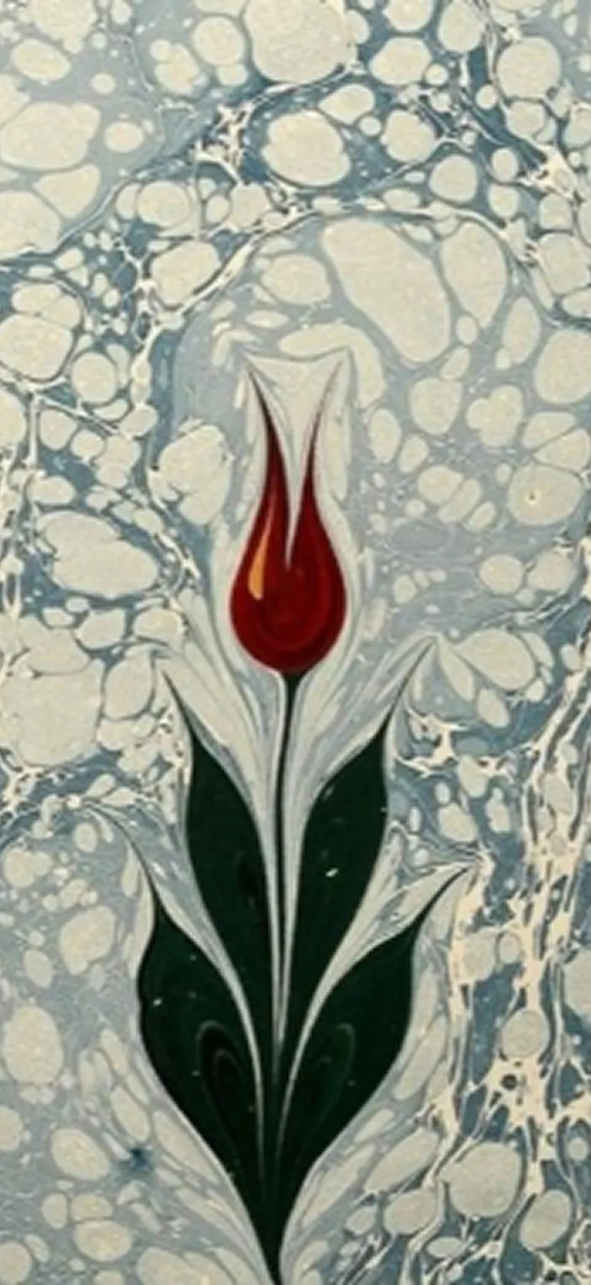 Traditional Hatip Ebru: tulip on a pale marbled ground